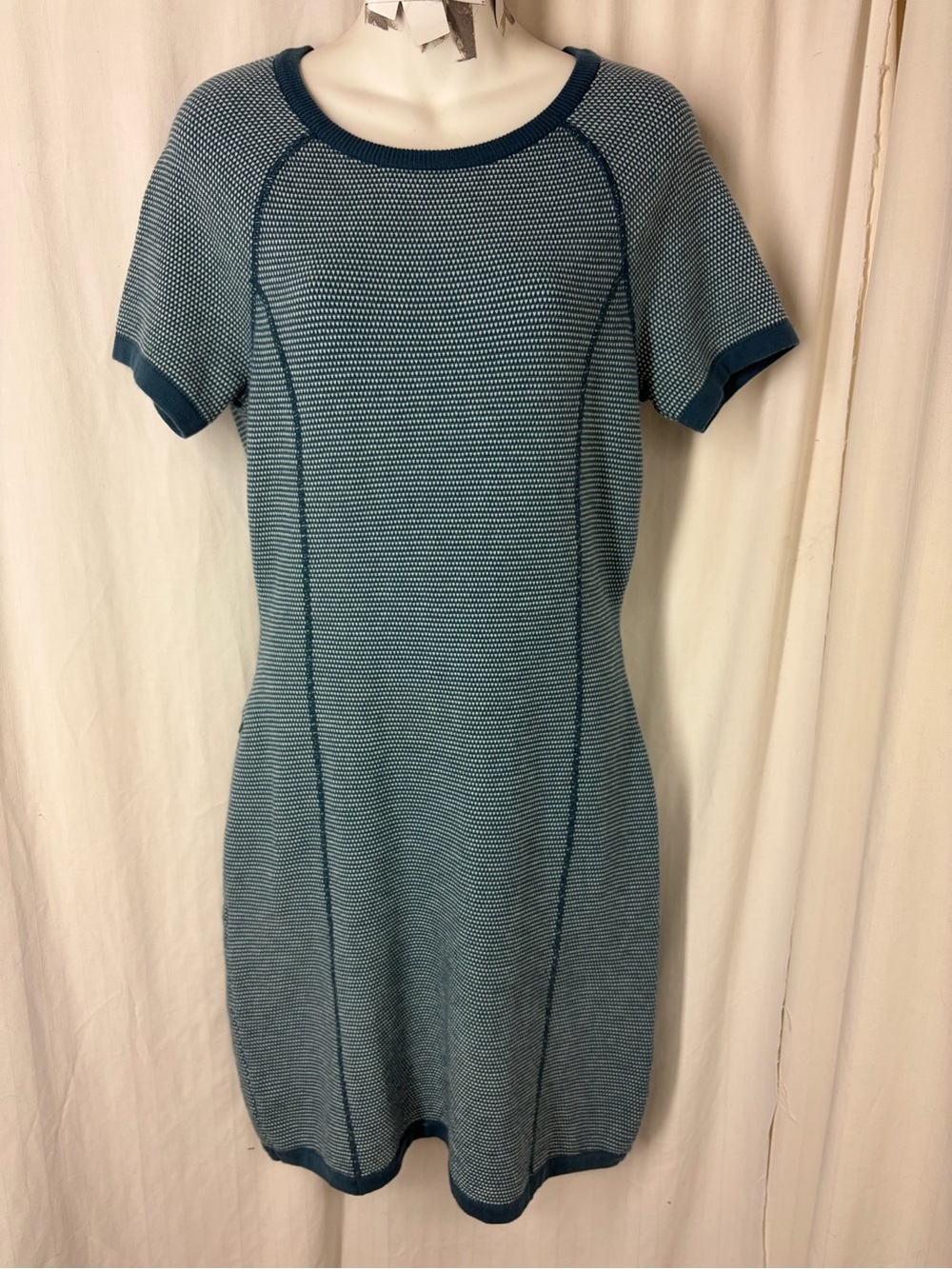 Title Nine S Sweater Dress Green White S/S Zip Pocket